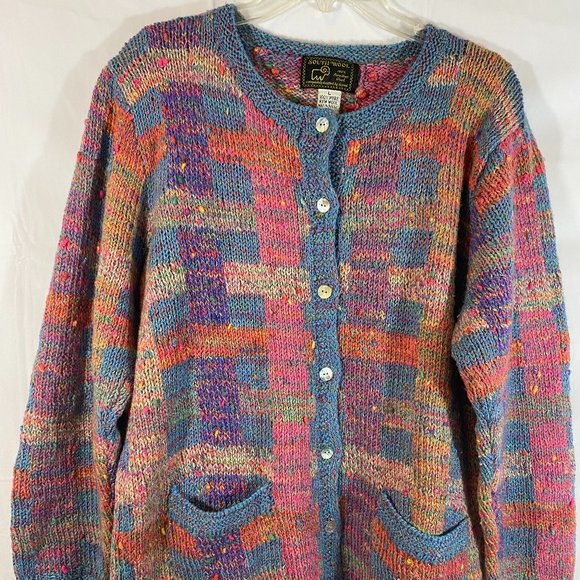 South Wool Sweaters - South Wool Multicolor Pastel Print Cardigan Sweater NWOT Women's Size Large